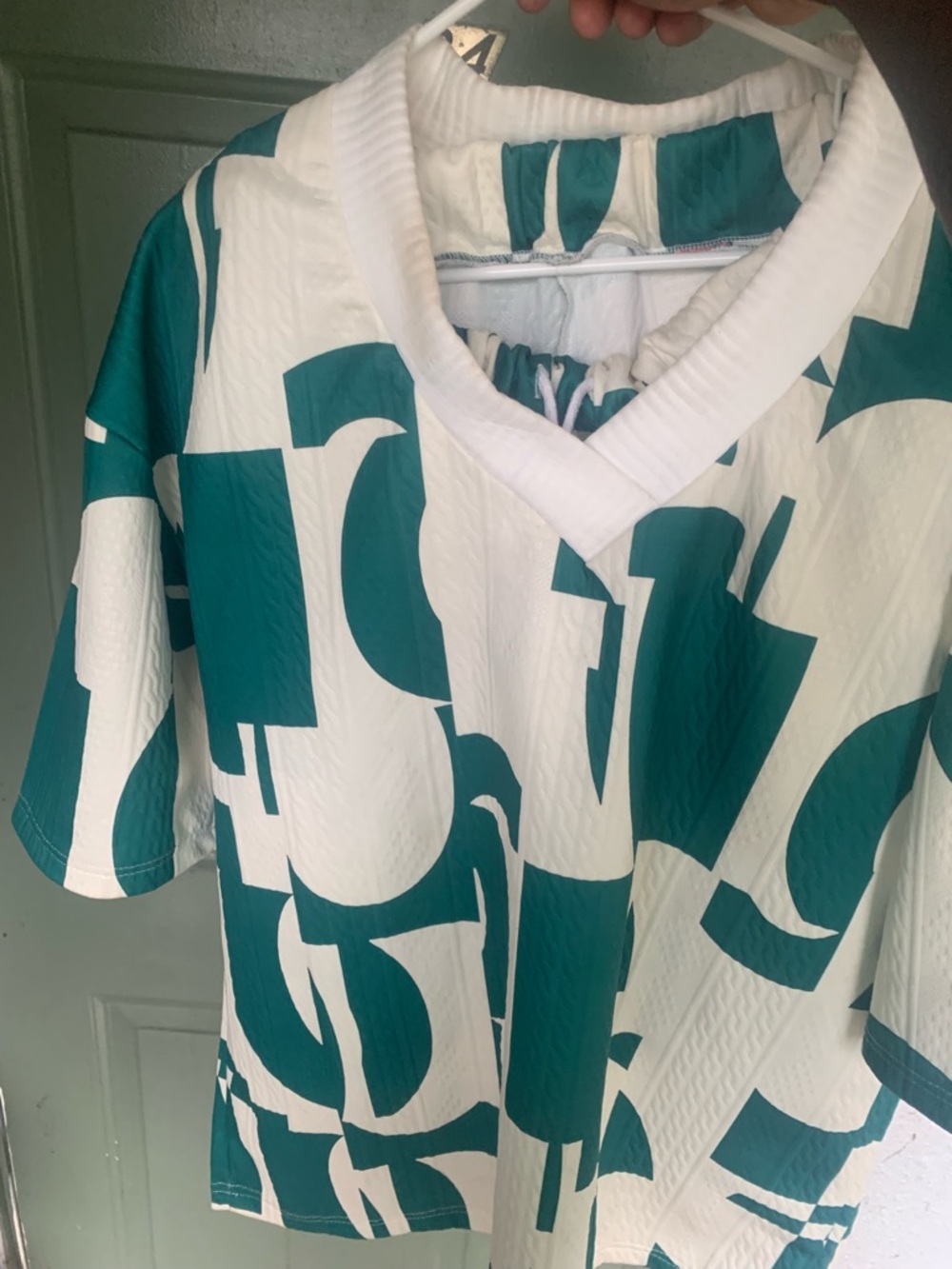 Green and White Short sleeve two piece set for man Top